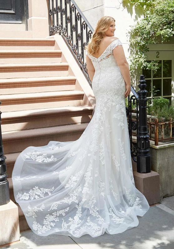 Mori Lee 3372 Heidi Sheer Train Off Shoulder Plus Size Wedding Dress - Image 3