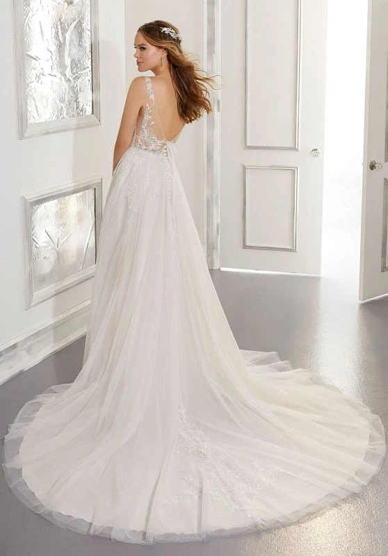 Mori Lee 5879W Angela Plunging Neckline Plus Size Wedding Dress - Image 2