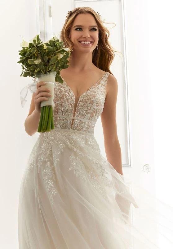 Mori Lee 5879W Angela Plunging Neckline Plus Size Wedding Dress - Image 3