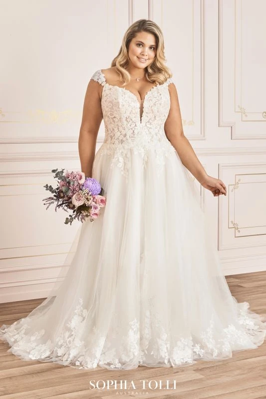Sophia Tolli Y12011LS Alannah Plunging Neck Plus Size Wedding Dress