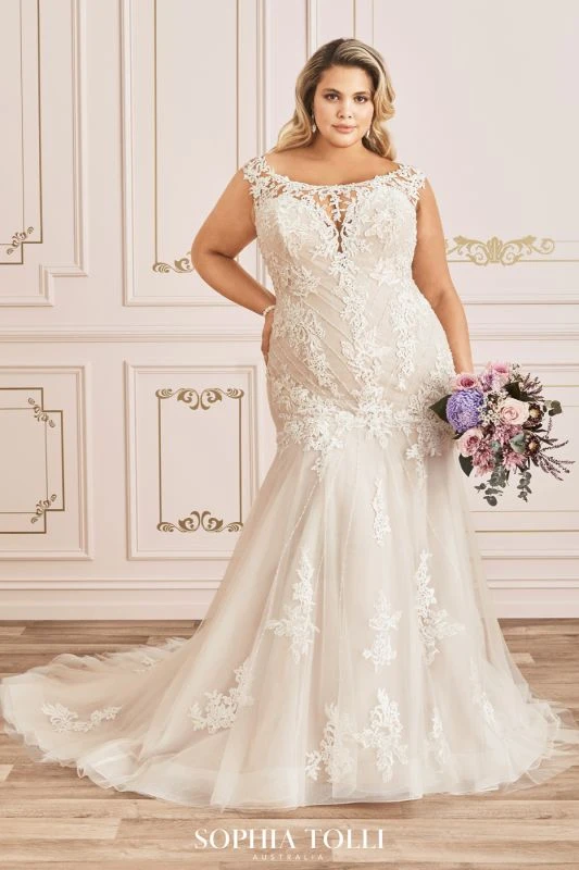 Sophia Tolli Y12027LS Tiarn Sheer Back Plus Size Bridal Dress